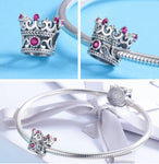 Berloque Prata 925 Coroa Rainha com Zirconia rosa